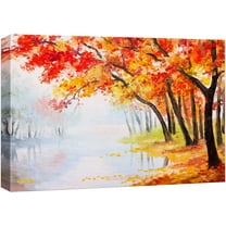 wall26 Canvas Print Wall Art Watercolor Effect Red & Orange Autumn Forest Nature Wilderness Illustrations Modern Art Rustic Scenic Colorful Multicolor for Living Room, Bedroom, Office - 24"x