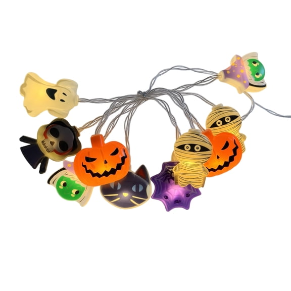 LED String Lights Halloween 40 LED 19.7ft Multishape Pumpkin Ghost Mummy Witch Black Cat Bat USB Powered Yellow Decorative Lights for Indoor Outdoor Halloween Party Haunted House Decoration