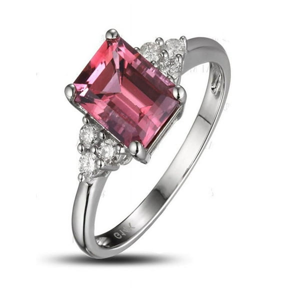 1.25 Carat Emerald Cut Ruby And Diamond Moissanite Engagement Ring For Women In White Gold