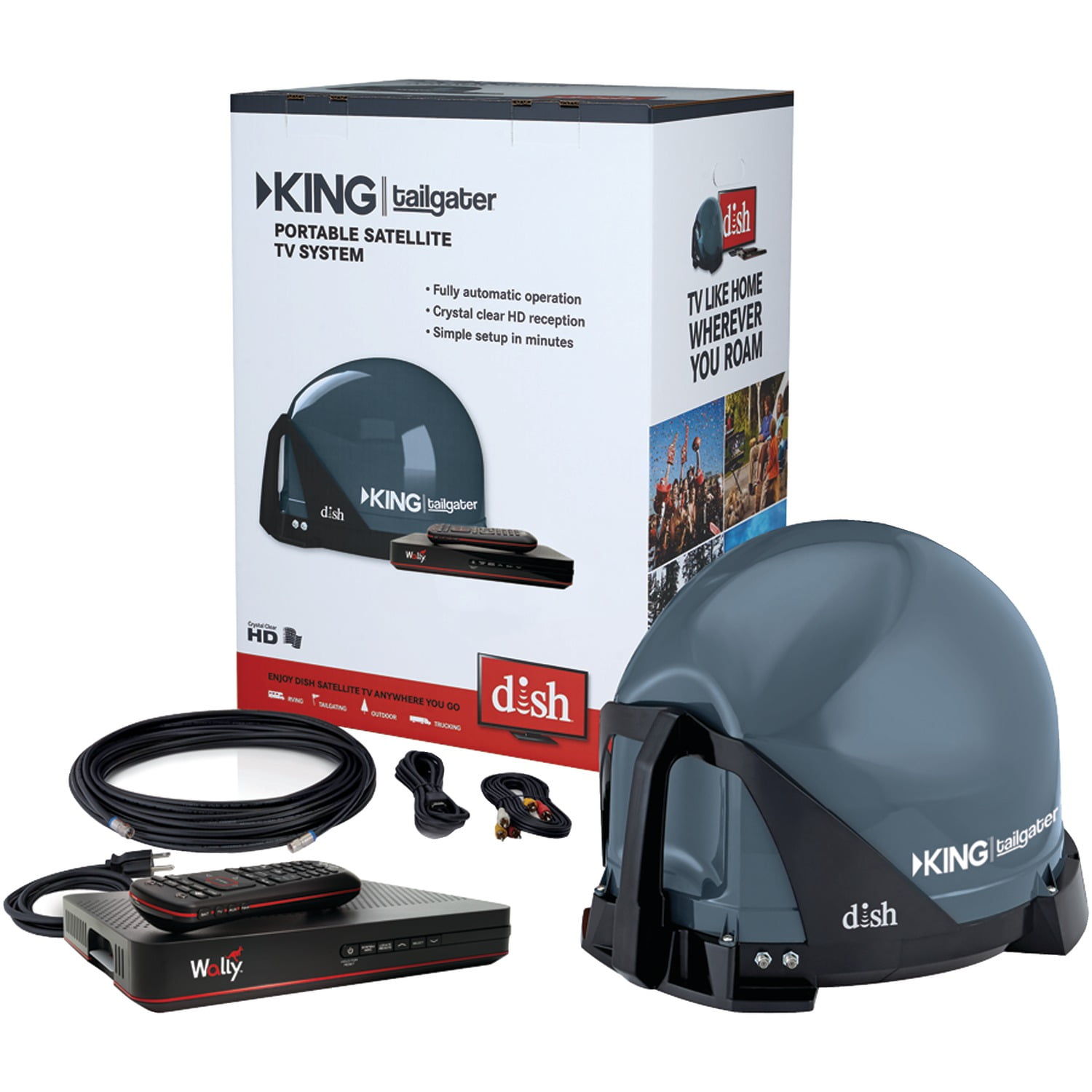 King VQ4550 Tailgater Bundle (with Tripod) And DISH Wally Receiver - Portable  Satellite TV Antenna, DISH Wally HD Receiver & TR1000 Tripod for RVs,  Trucks, Tailgating, Camping and Outdoor - Walmart.com -