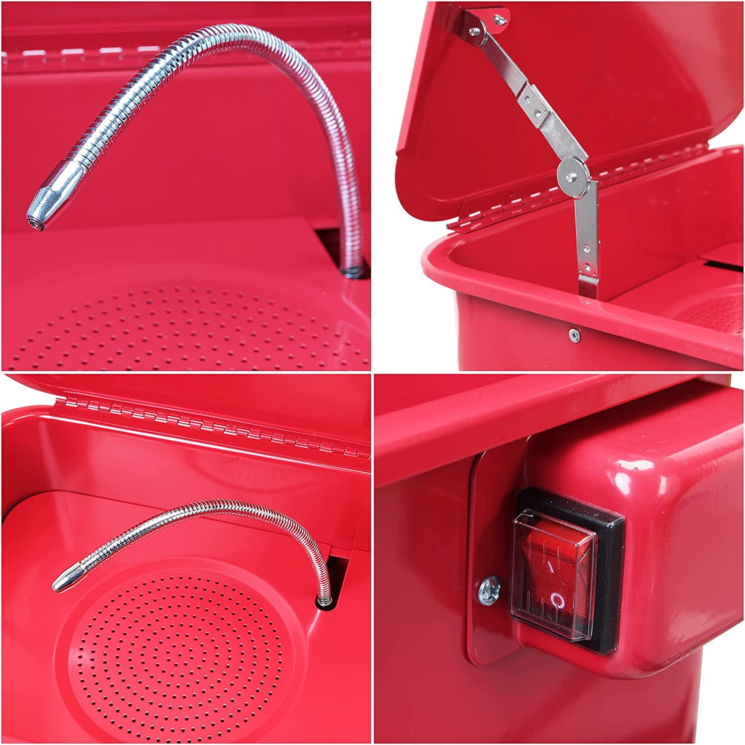 Big Red Portable Steel Cabinet Parts Washer with 110V Electric Pump, 3.5 Gallon Capacity, Red, W1035