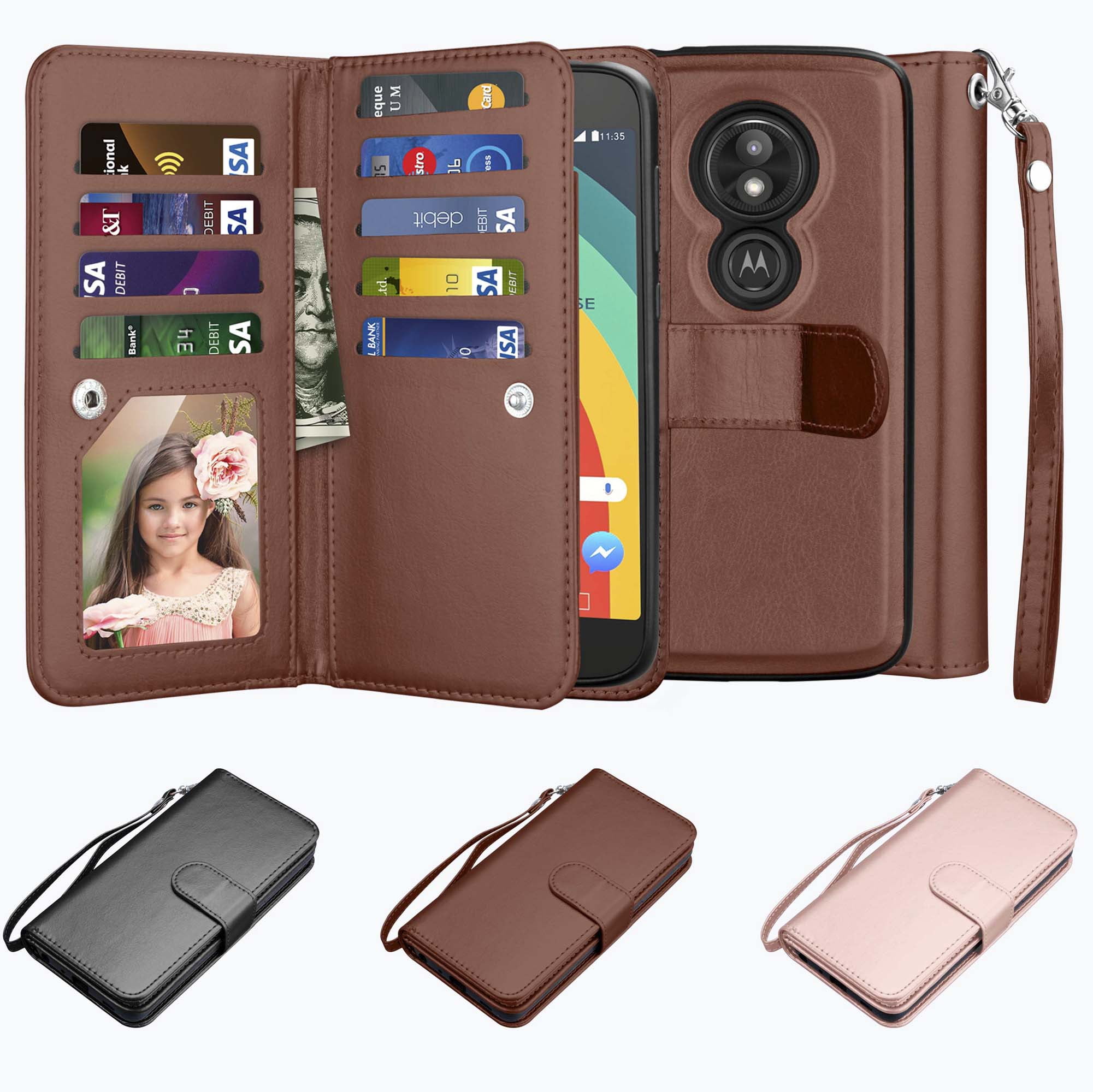 Film For Motorola Moto E5 Plus 6.0" Premium Leather Wallet Flip Case Cover 