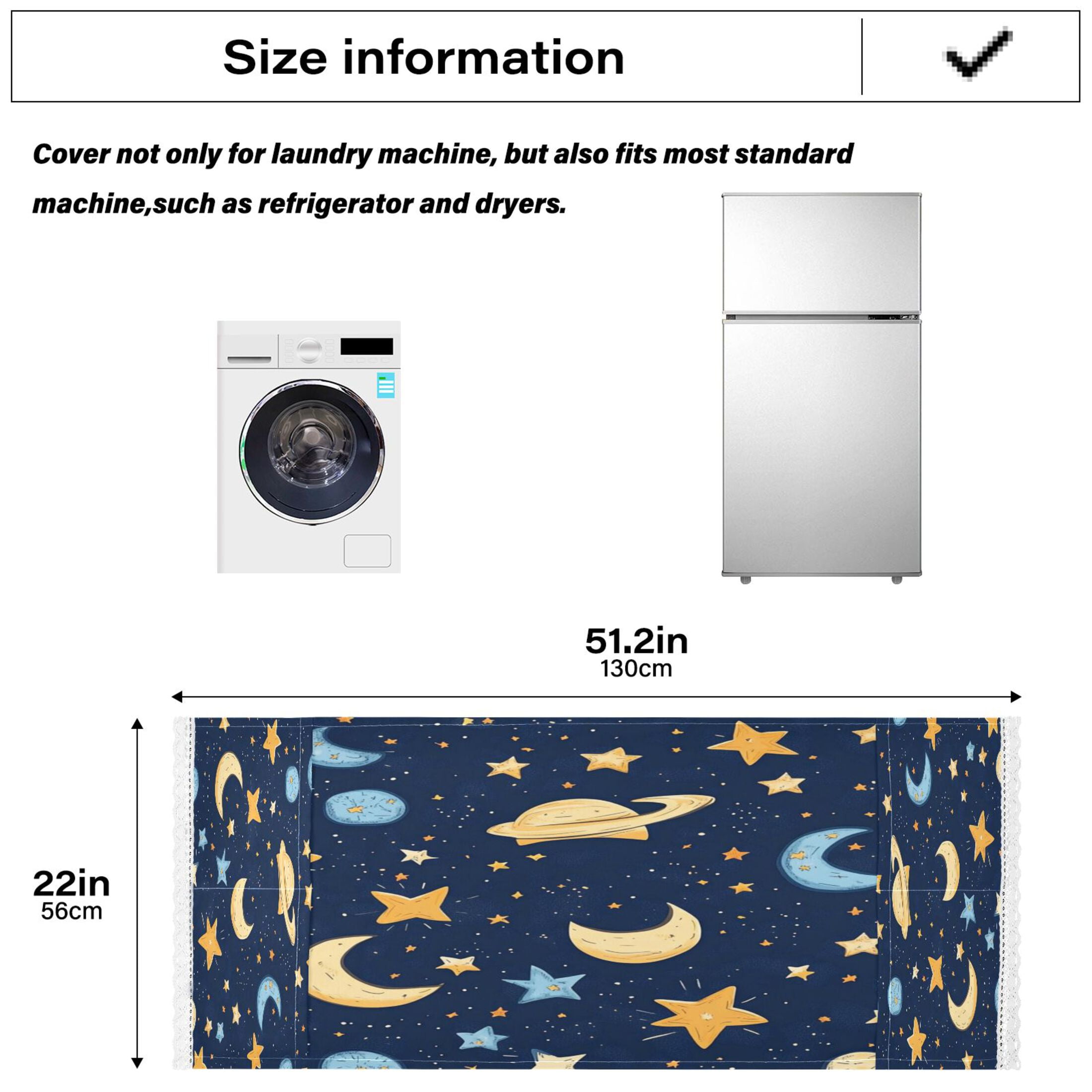 Cartoon Starry SkyWasher and Dryer Covers Dust-Proof and Oil Resistant Fridge Cover with 4 Storage Pockets Washing Machine Top Cover for Laundry Kitchen Home 51.2 x 22 In