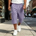 thumbnail image 6 of Nestiefly Men's Capri Cargo Casual 3/4 Shorts Elastic Waist Drawstring Wide Leg Below Knee Sweatpants Baggy with Pockets Light Purple XL, 6 of 7