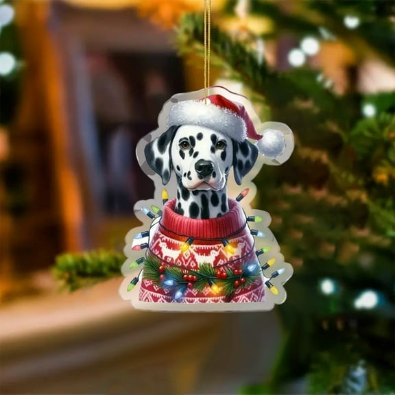 Dalmatian Christmas Ornament - Colorful Acrylic Hanging Decor for Tree, Car Mirror & Gifts, Pet-Themed Holiday Accents