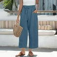 thumbnail image 2 of Womens Travel Pants Casual Loose High Waist Linen Wide Leg Beach Pants With Pockets Lightweight Breathable Fabric Xl Pants For Women, 2 of 9