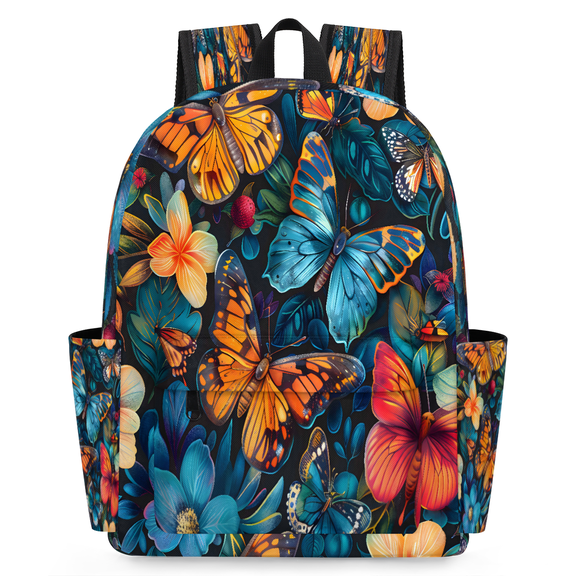 Jiaoprinted Tropical Butterfly Backpack, Lightweight 15 Inch Laptop Backpack for Men Women, Casual Daypack for Travel Work, Colorful Boho Floral
