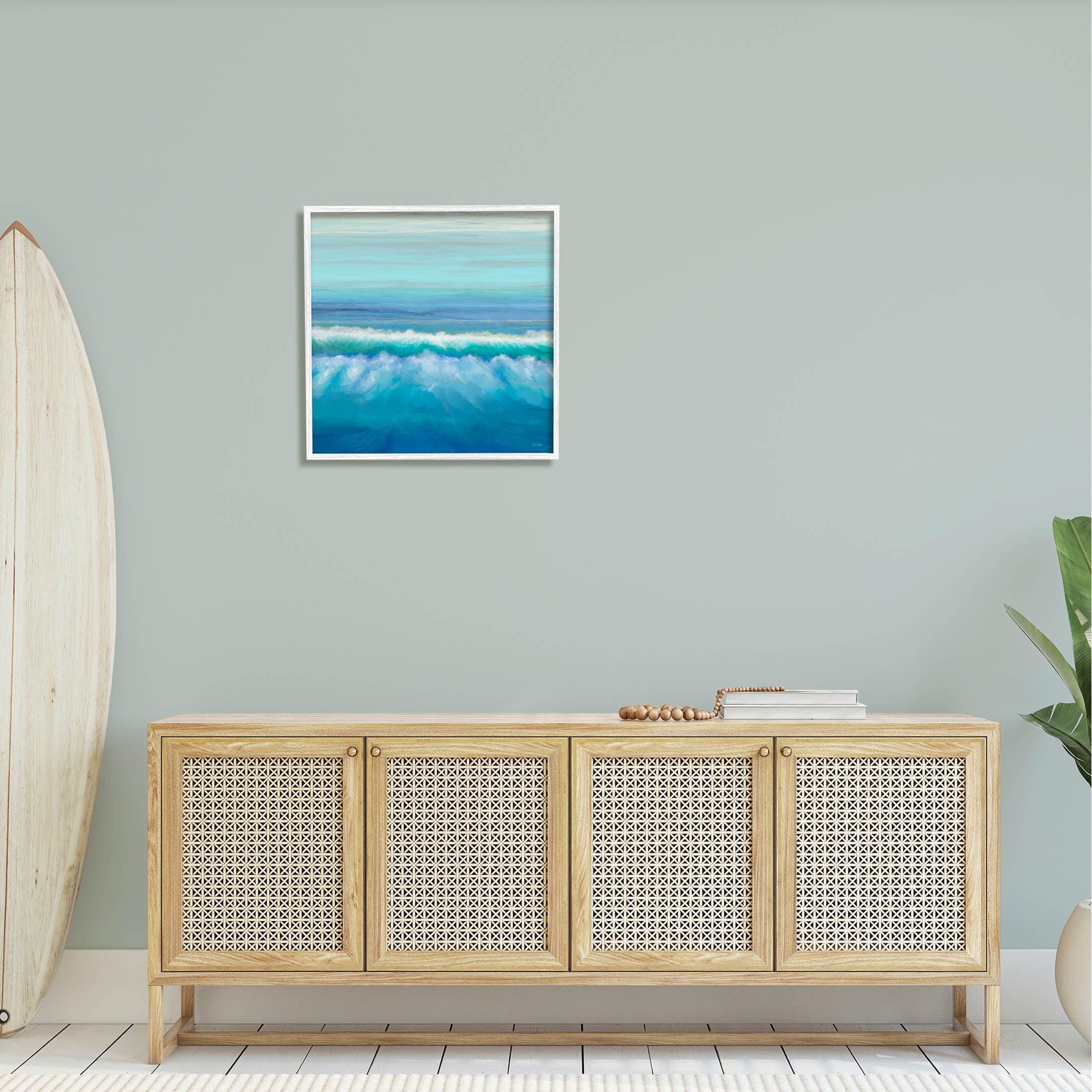 Nautical Ocean Rolling Waves Coastal Painting White Framed Art Print Wall Art