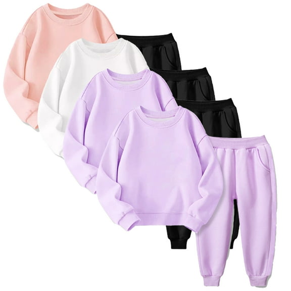 KYAIGUO Baby Boy Girl Sweatshirt Sweatsuits Outfits Toddler Kids Pullover Sweatshirt Pants Set Long Sleeve Winter Solid Color 2PCS Fall Winter Outfits Set for 1-12Y