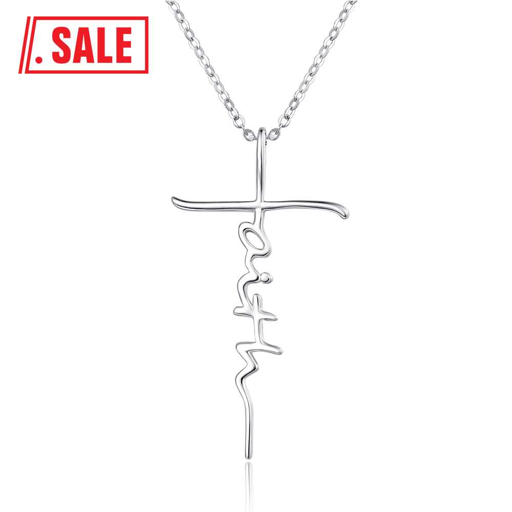 TANGPOET Faith Cross Necklaces 925 Sterling Silver Cross Pendant for
