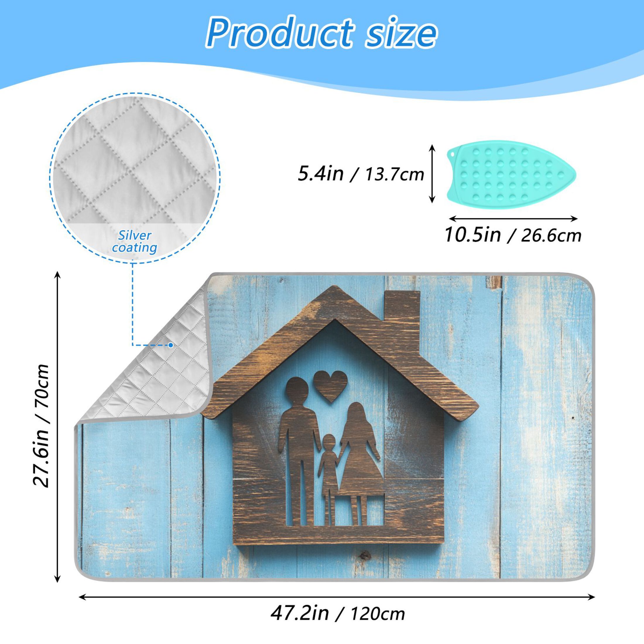 Family Wooden House-shaped Sign Ironing Mat Blanket Portable Travel Ironing Pad Heat Resistant Pad 47.2" x 27.6”