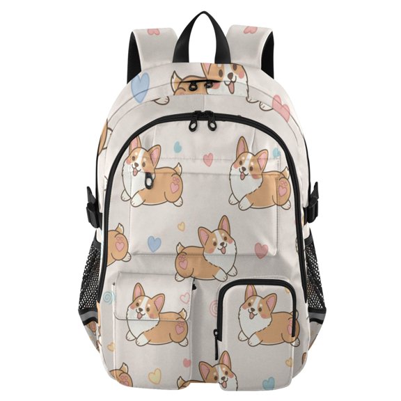 DIXRUYEE Cargi Pattern Backpack for School 14”Laptop Compatible with Reflective Safety Strips