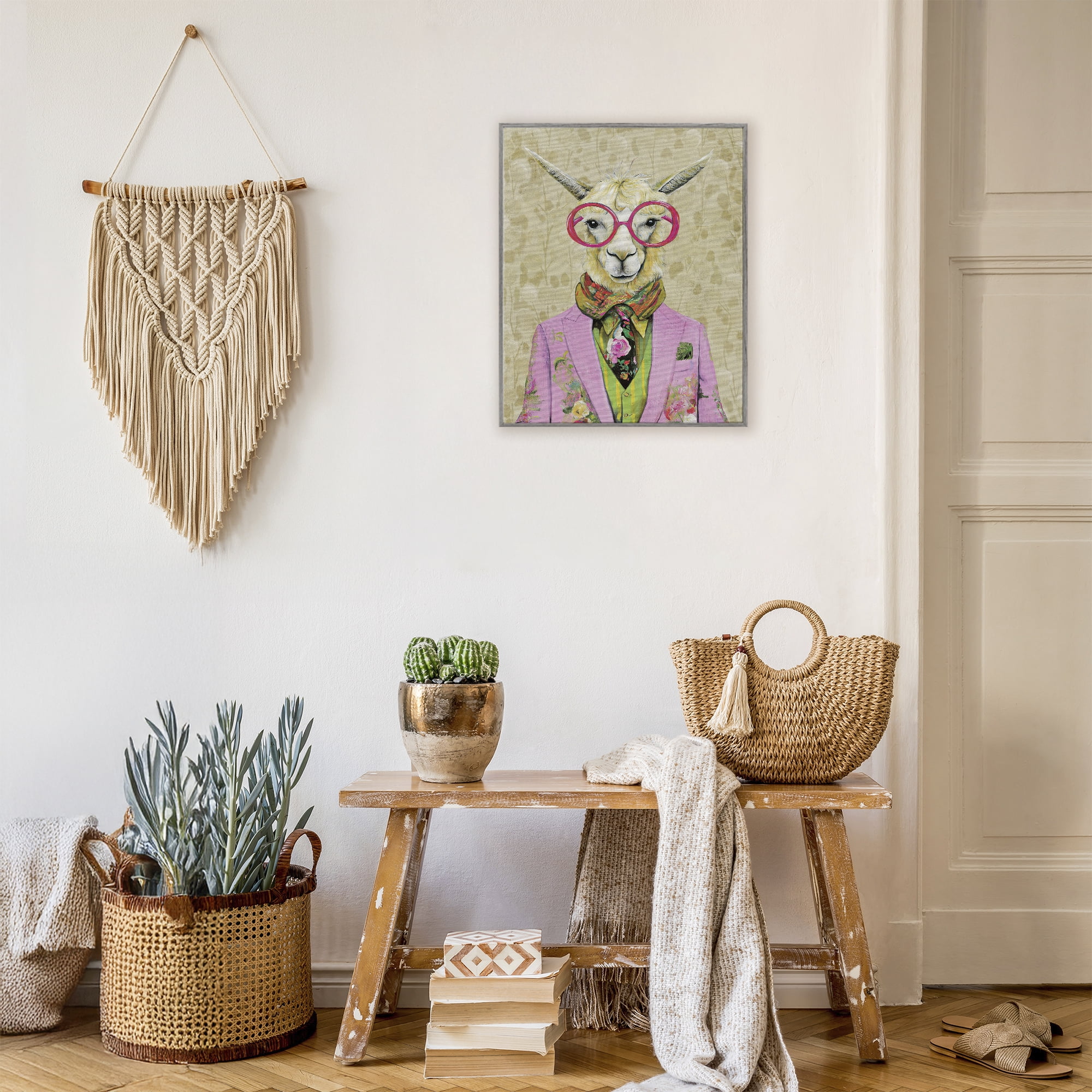 Stupell Industries Stylish Llama with Glasses Gray Framed Giclee Art, design by Svetlana Aleynikova