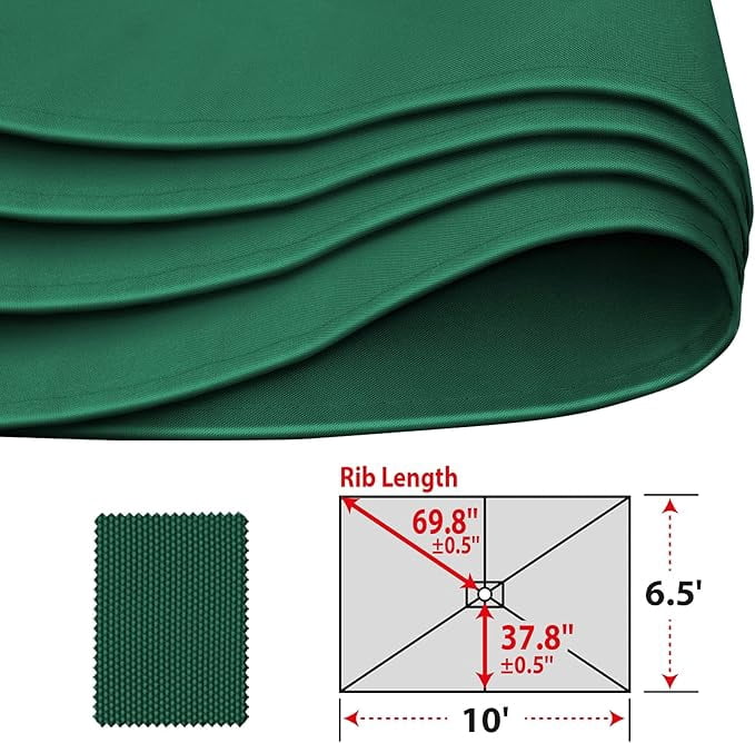 SOLAXO 6-Rib 10'x6.5' Solar Patio Umbrella Replacement Canopy cover for Outdoor