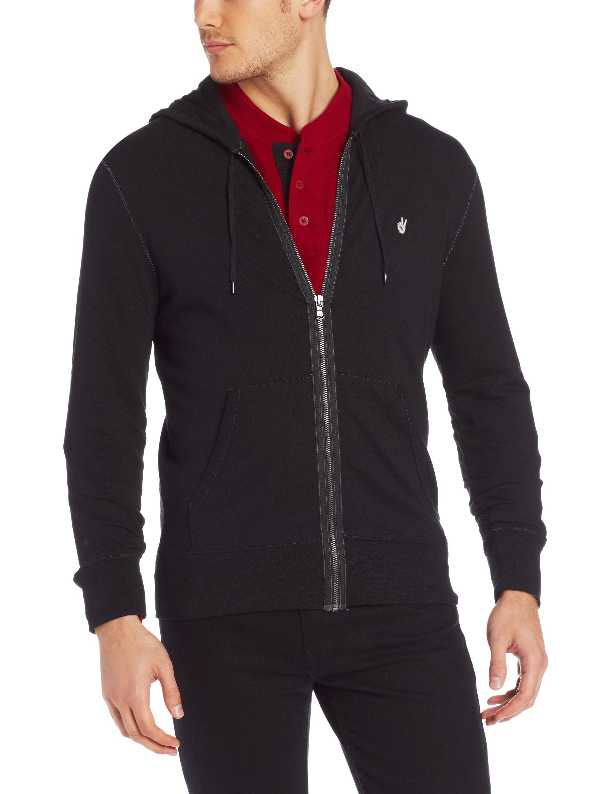 John Varvatos Mens Long Sleeve Classic Zip Front Hoodie 3 Star Embroidered