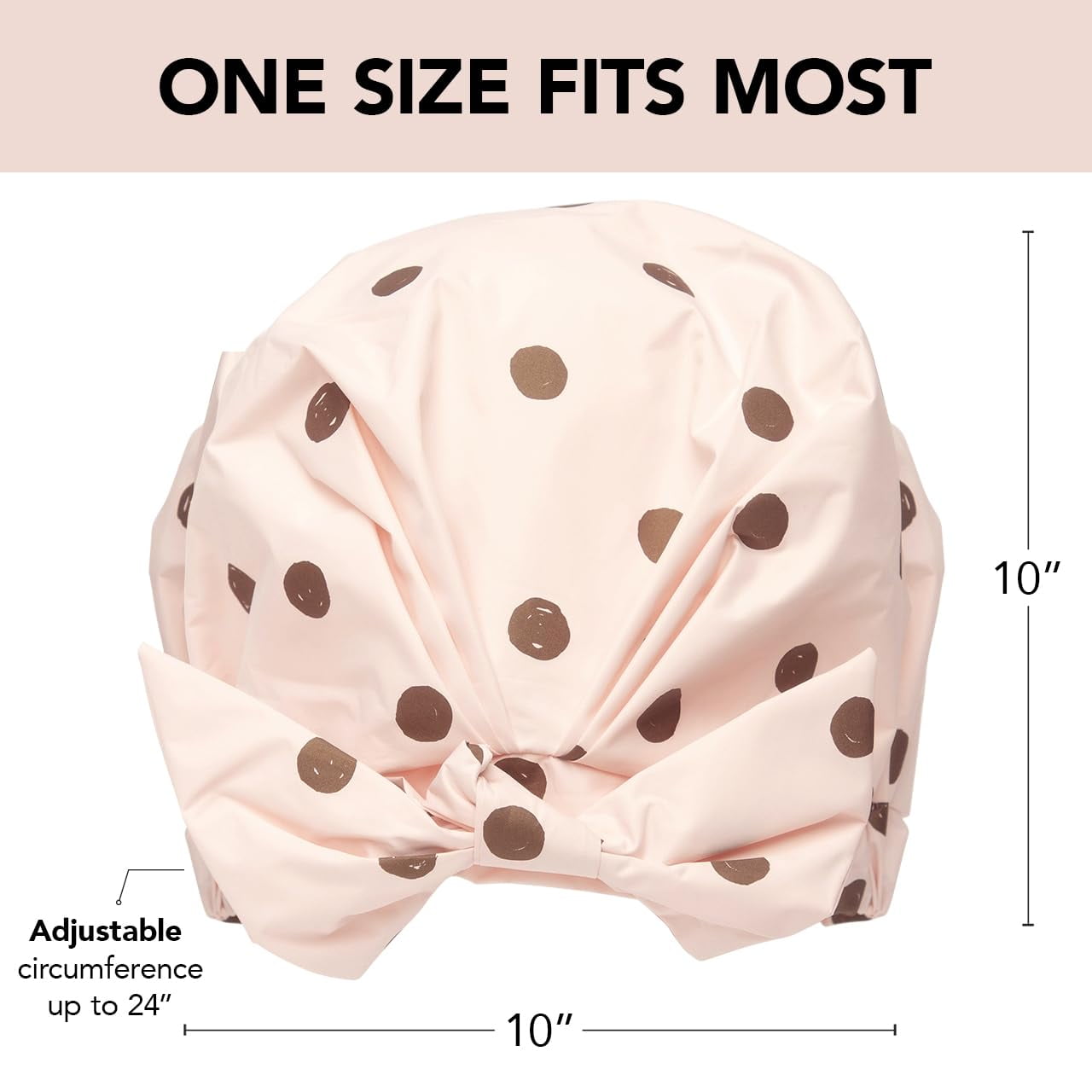 Kitsch Reusable Plastic Shower Cap, One Size, Blush Dot