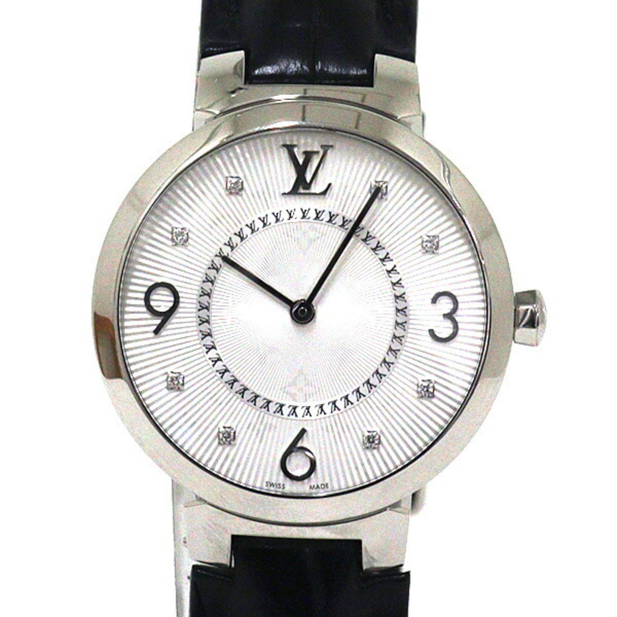 Louis Vuitton Monogram White Tambour MM Dial SS Rubber Quartz Stainless Steel Tambour Moon Star Chronograph White watch with mother-of  main image 2