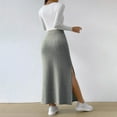 thumbnail image 4 of Baqcunre Wrap Dress Ribbed Knit Skirt Women's Long Skirts with Slit High Waist Vintage Retro Skirts Casual Skirt Autumn Skirt with Elastic Waistband Skirts for Women Maxi Skirts for Women, 4 of 8