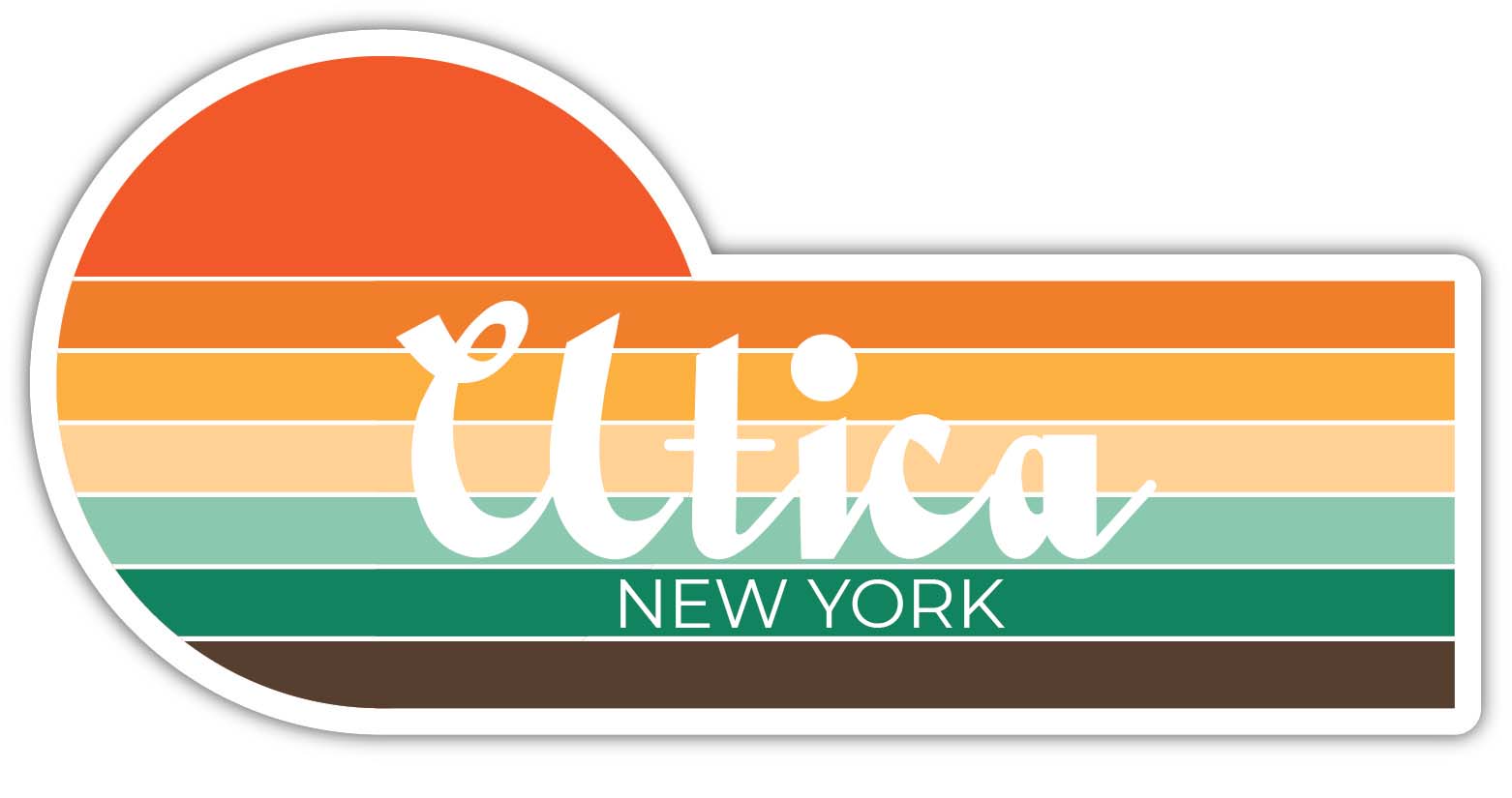 Utica New York 4 x 2.25 Inch Sticker Retro Vintage Sunset City 70s