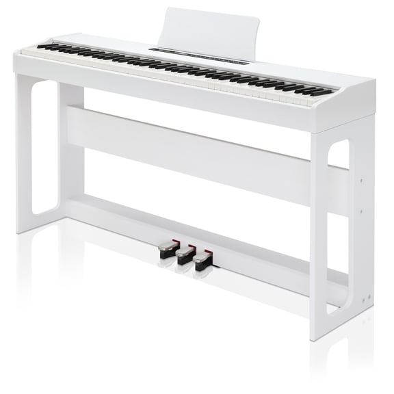 Glarry GDP-104 88 Keys Full Weighted Digital Piano with Furniture Stand, White
