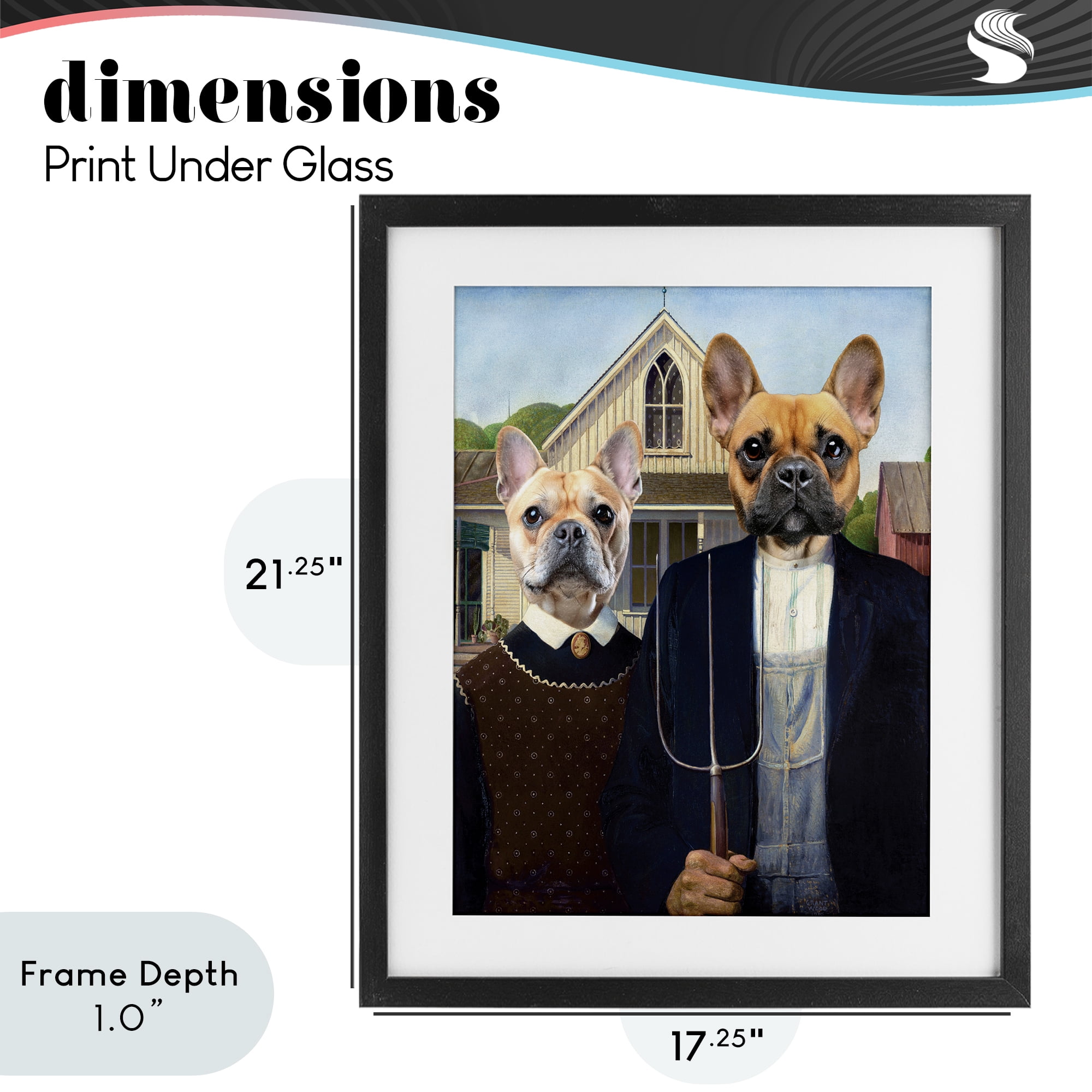 Stupell Industries French Bulldogs Iconic Farmers Black Framed Print Under Glass, design by Grotto Studios