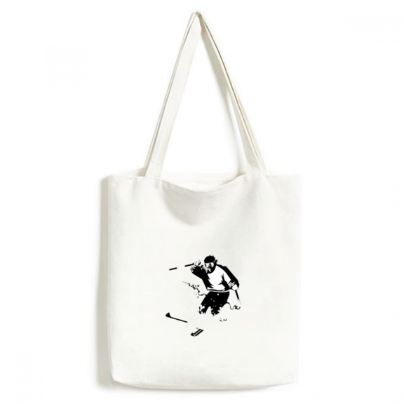 Black Skiing Winter Sport Illustration Tote Canvas Bag Shopping Satchel Casual Handbag