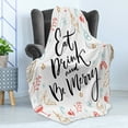 thumbnail image 4 of Eat Drink and Be Merry Soft Flannel Fleece Blanket, Christmas Celebration Words Mistletoe Pine Branch Bells Snowflakes, Cozy Plush for Indoor and Outdoor Use, 50" x 60", Multicolor, by Ambesonne, 4 of 5