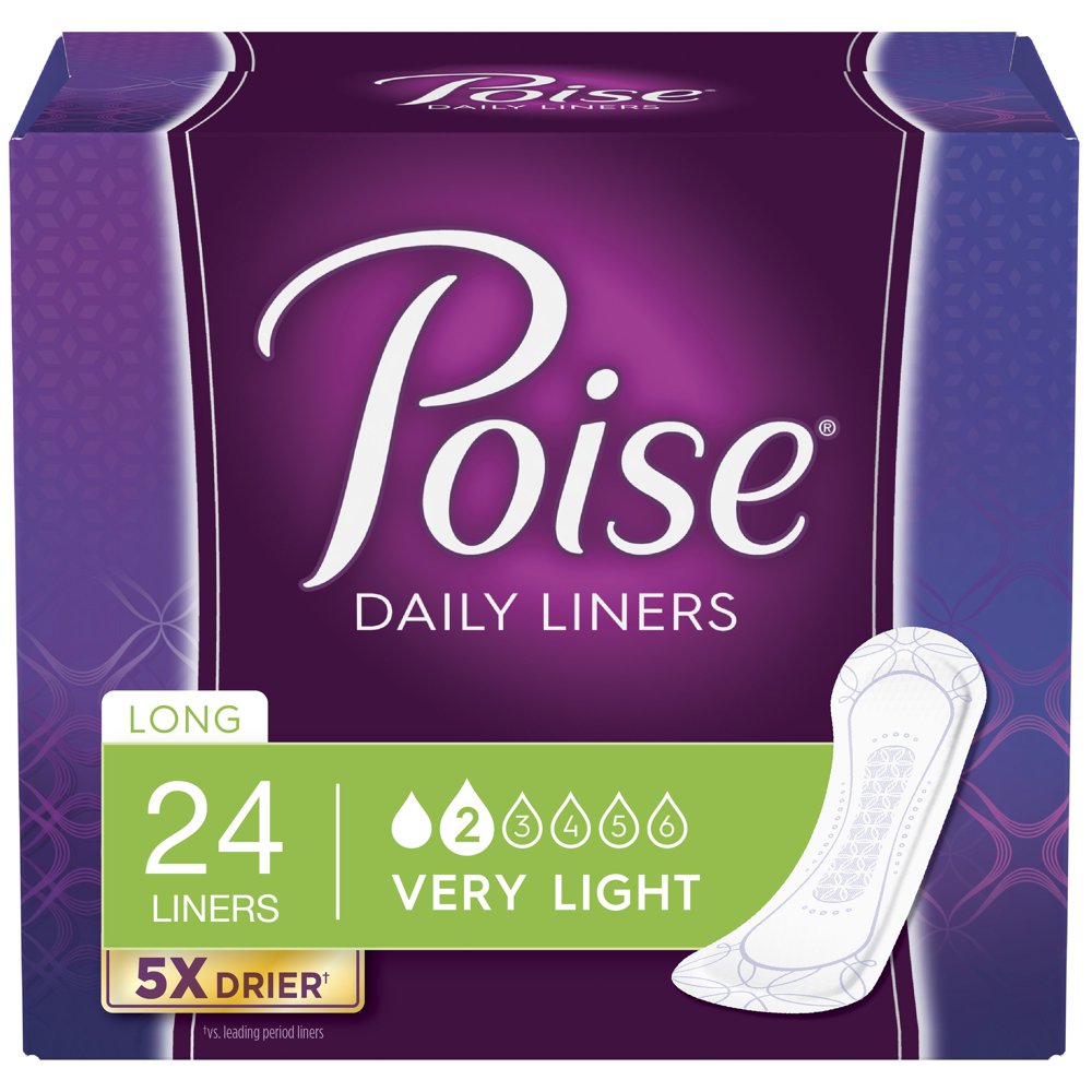 Poise Daily Liners Incontinence Liners, Very Light Absorbency, Liners, Long, 24 count Walmart