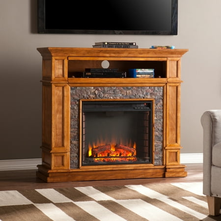 SEI - Belleview Electric Fireplace - Sienna With Faux Black River Stone