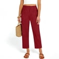 thumbnail image 6 of Lumtrix Cotton Linen Pants for Women 2026 Summer Drawstring High Waisted Capri Wide Leg Beach Vacation Trousers with Pockets Wine L, 6 of 7