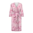thumbnail image 3 of Yuyamidu Pink Ribbon Womens Robes Lightweight 3/4 Sleeves Bathrobe Breast Cancer Awareness V Neck Sleepwear Women's Mid-Length Robe Nightgrown Size XL, 3 of 7