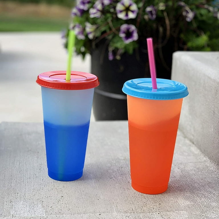 Plastic Tumblers with Lids & Straws 32oz - 7 Pack Reusable Party Drinking  Cup BPA free Cold Coffee Tumbler, Color Changing Cups for Kids & Adults