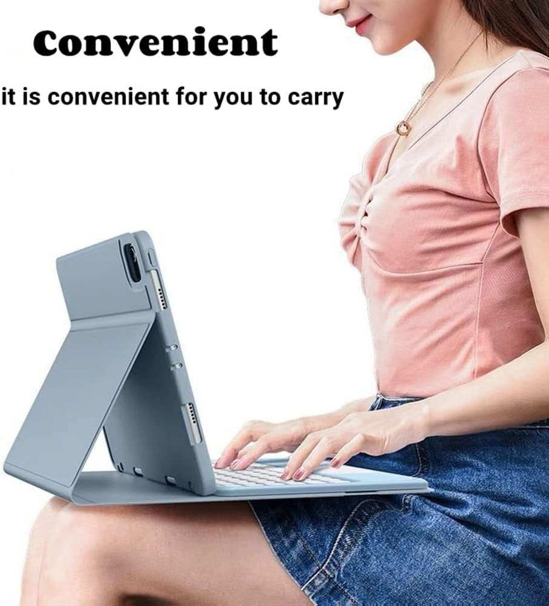REQO iPad 9th/8th/7th Generation Keyboard Case with Touchpad and Pencil Holder, Round Keys Detachable Trackpad Keyboard for iPad9/iPad8/iPad7/Air3/Pro10.5, Blue