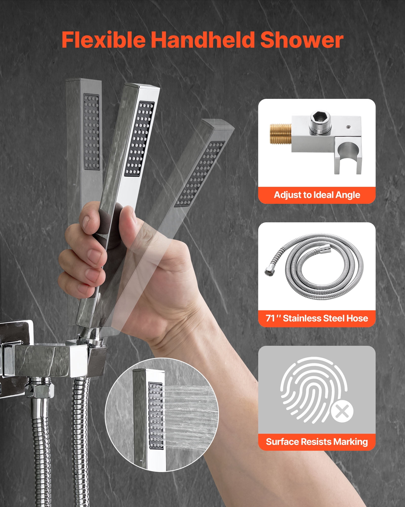 VEVOR Shower Faucet Set, Rainfall Bathroom Shower System with 12-Inch Square Rain Shower Head and Handheld Spray, Wall Mounted Bath Fixtures with Brass Valve and Trim Kit, Silver Chrome