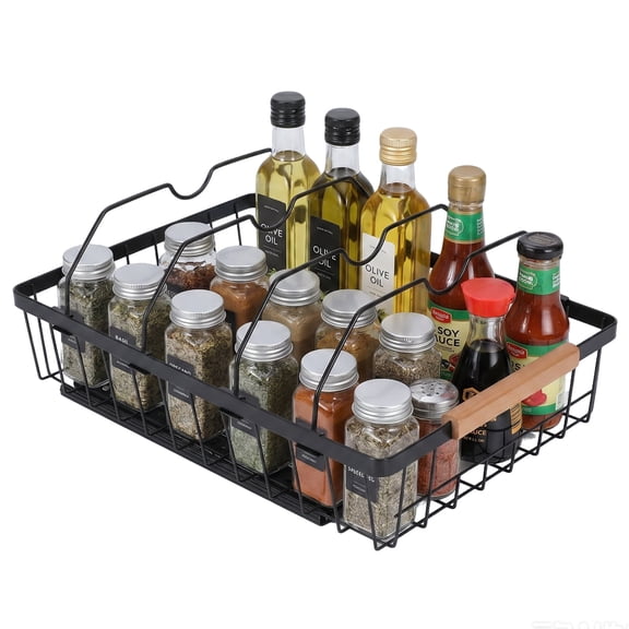 Brabtod Pull‑Out Kitchen Cabinet Organizer, Under‑Sink Slide‑Out Carbon Steel Storage Basket, No‑Drill Adhesive Spice Rack with Smooth Sliding Rails, for Condiments & Cleaning Supplies