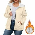 thumbnail image 4 of Fleece Lined Jacket for Women 2025 Winter Oversized Long Sleeve Plain Zip Up Hooded Coat with Pockets Outerwear, 4 of 5