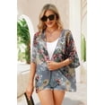 thumbnail image 4 of SOMER Women’s Swimsuit Cover Up 3/4 Sleeve Floral Kimono Lightweight Bikini Bathing Suit Cover Up Loose Fit Beachwear for Summer, 4 of 8