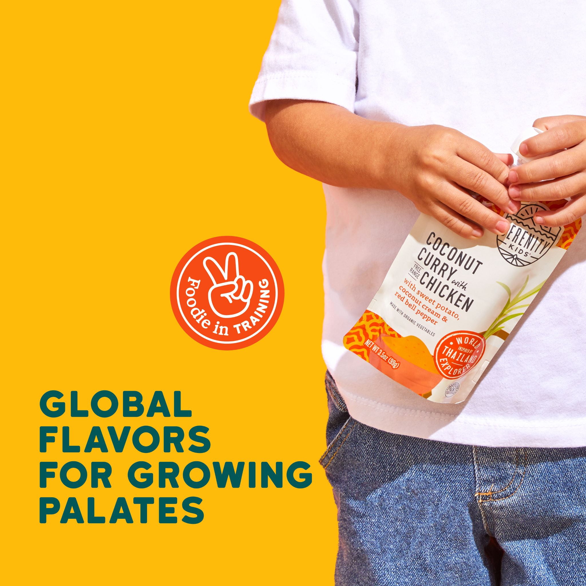 (6 pack) Serenity Kids Stage 2 World Explorer Coconut Curry Baby Food, Free Range Chicken & Organic Veggies, 3.5oz