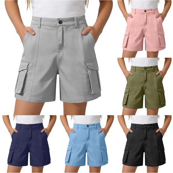 Uniform Shorts For Girls Pull On Chino Shorts With Pockets Straight Shorts Grey Shorts Girls Girlss Back To School Clothes Size 14-15 Years Girls Clothes