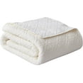 thumbnail image 3 of Chezmoi Collection Bethany 3-Piece White Queen Size Blanket Set Quilted Floral Sherpa Reversible Washed Microfiber Coverlet Bedspread Set, 3 of 8