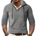 thumbnail image 3 of Men's Solid Color Stand Collar Quarter-Zip Hoodie, Casual Pullover Sweatshirt with Button Placket, Loose Fit Big & Tall Activewear, Fall Spring Gym Workout,Gray,3XL, 3 of 8