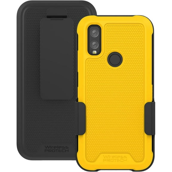 Wireless ProTech Case Compatible with Kyocera DuraSport Phone Model C6930. Heavy Duty Rotating Belt Clip Holster and Rugged Flexible TPU Case Combo (Yellow)