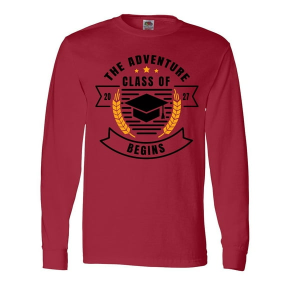 Inktastic Class of 2027 the Adventure Begins with Graduation Cap Long Sleeve T-Shirt