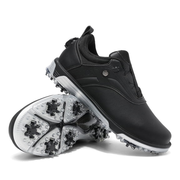 SKIUHS Men's Golf Shoes – White & Black Spiked Sole for Traction, Water-Resistant & Comfort for On-Course Play