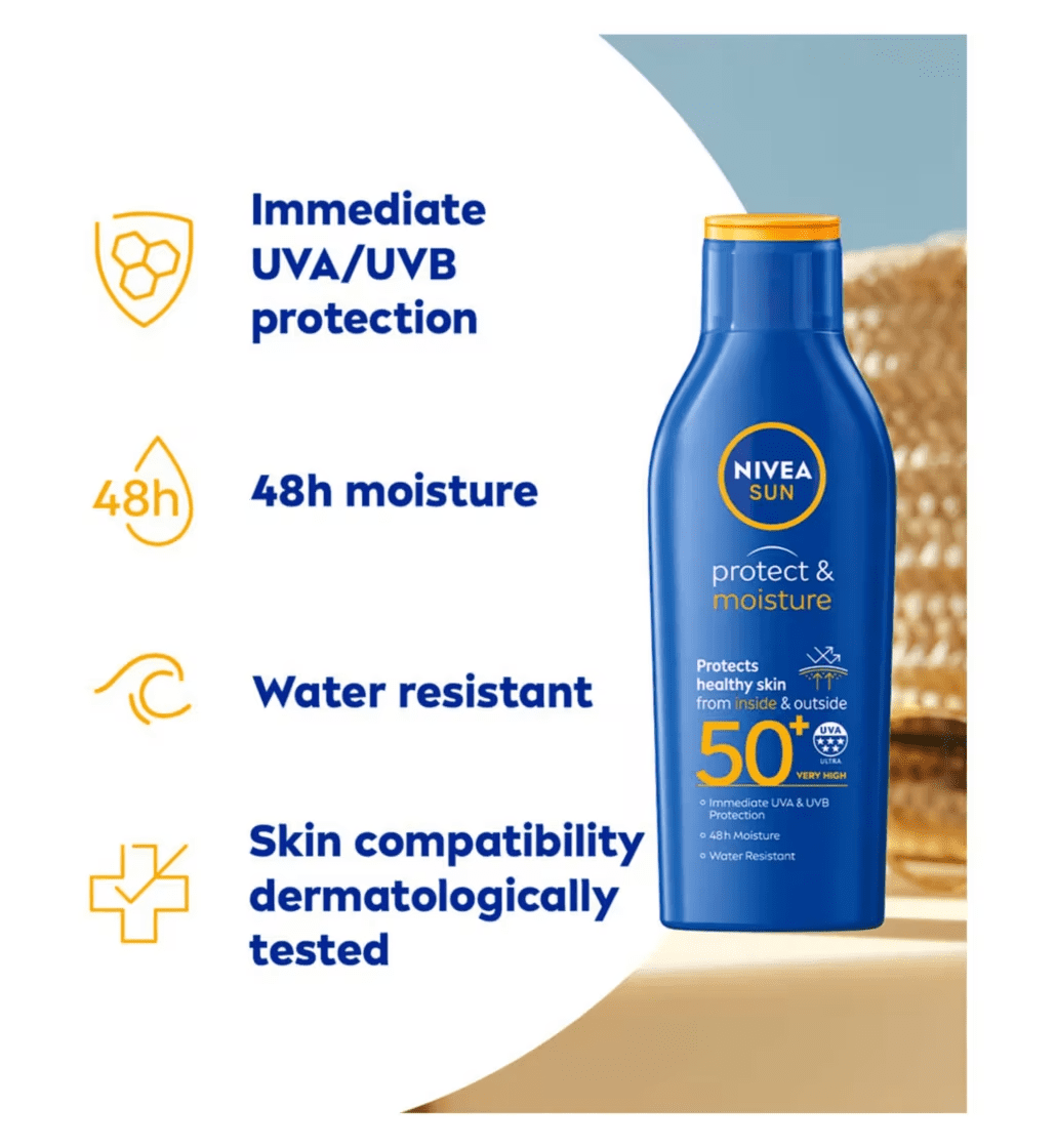Nivea Sun Protect & Moisture Sun Cream Lotion SPF50+ 200ml / 6.8 fl.oz - 2 Pack