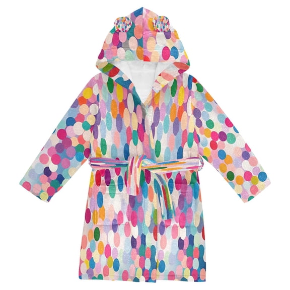 FORMRS Niños Bathrobe Unisex Hooded Robe Soft Plush Pajamas Sleepwear, Size 2-3T, Light Colorful Circles