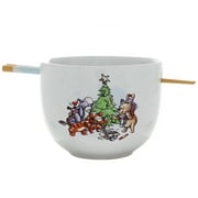 Winnie the Pooh Holiday Christmas Tree Decorating 20 oz White Ceramic Ramen Bowl with Chopsticks
