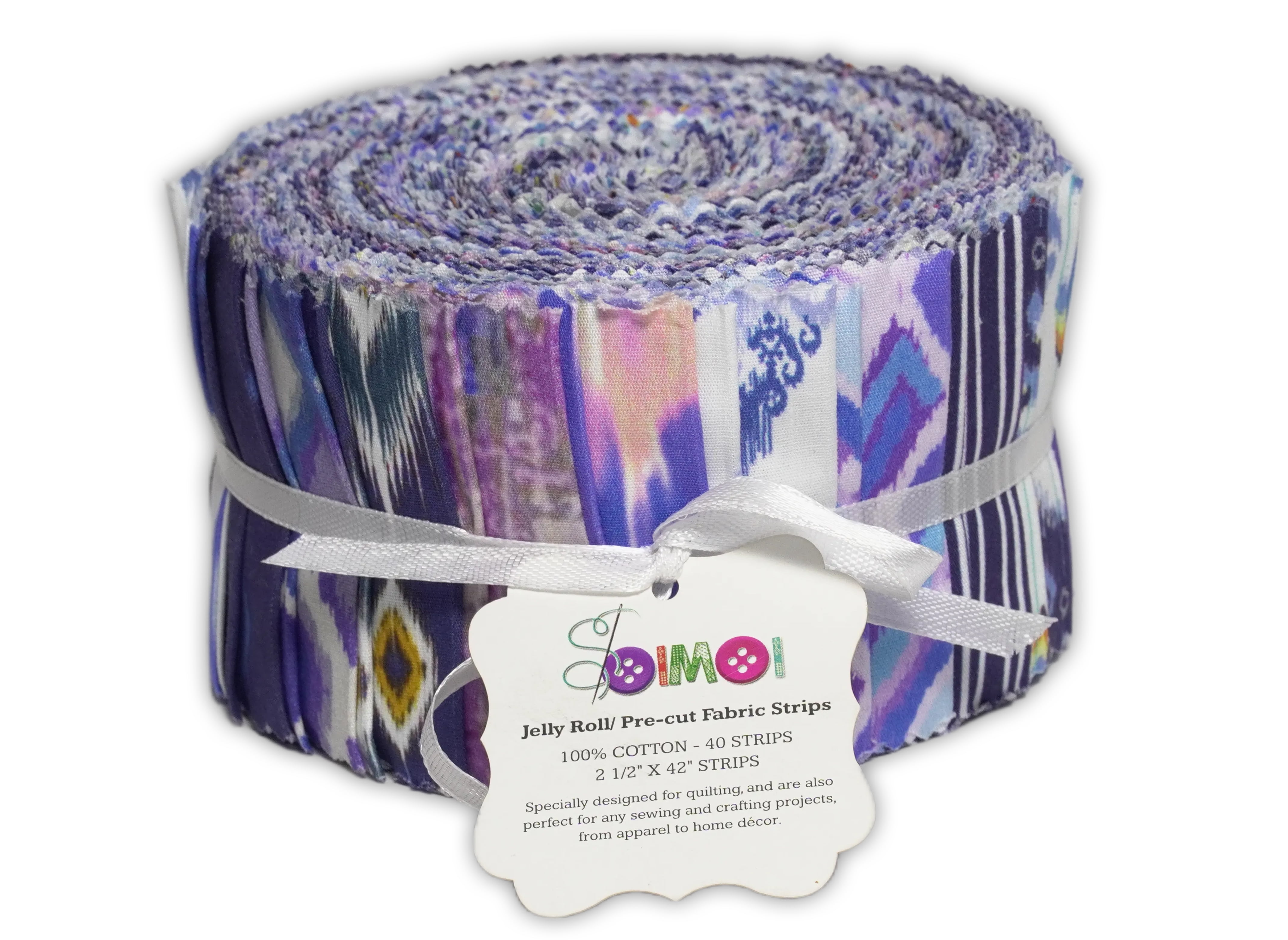Soimoi 40Pcs Ikats Print Cotton Precut Fabrics for Quilting Craft Strips 2.5 x 42 inches Jelly Roll