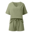 thumbnail image 4 of MuXiKeJi Clothes Womens 2 Piece Linen Sets Summer Vacation Outfits V Neck Puff Sleeve Tops Wide Leg Pants Matching Sets, 4 of 6