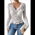 thumbnail image 3 of Blusa de Larga con Cuello Redondo y Encaje de con Bordado Floral para Mujer M, 3 of 9